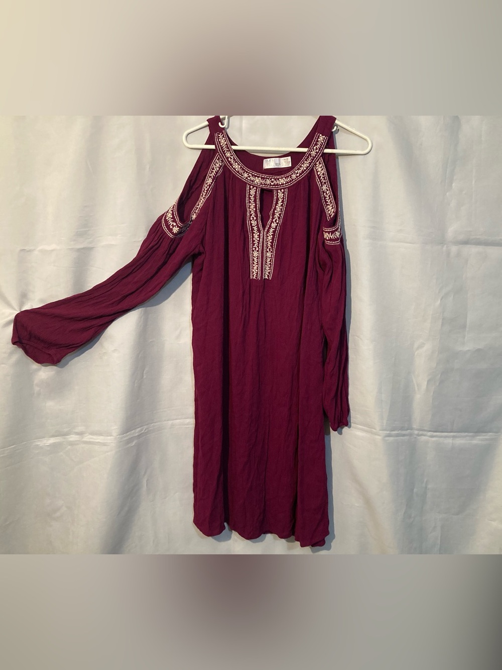 Time and Tru One-Shoulder Embroidered Burgundy Dress